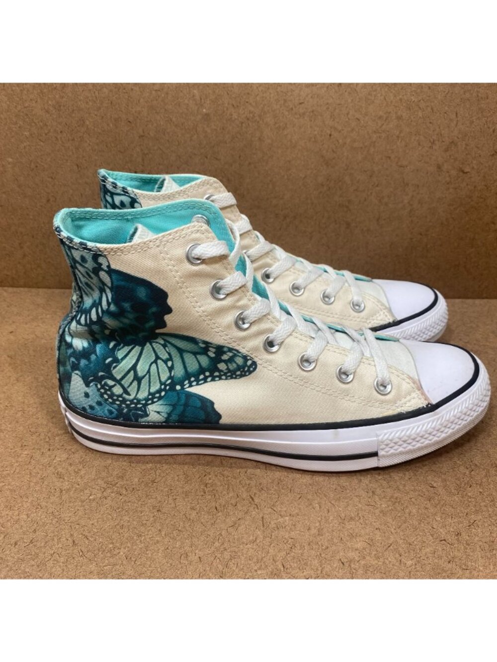 Converse Chuck Taylor All Star Womens Butterfly High-Top Shoes Size 8 White Teal - Picture 3 of 8